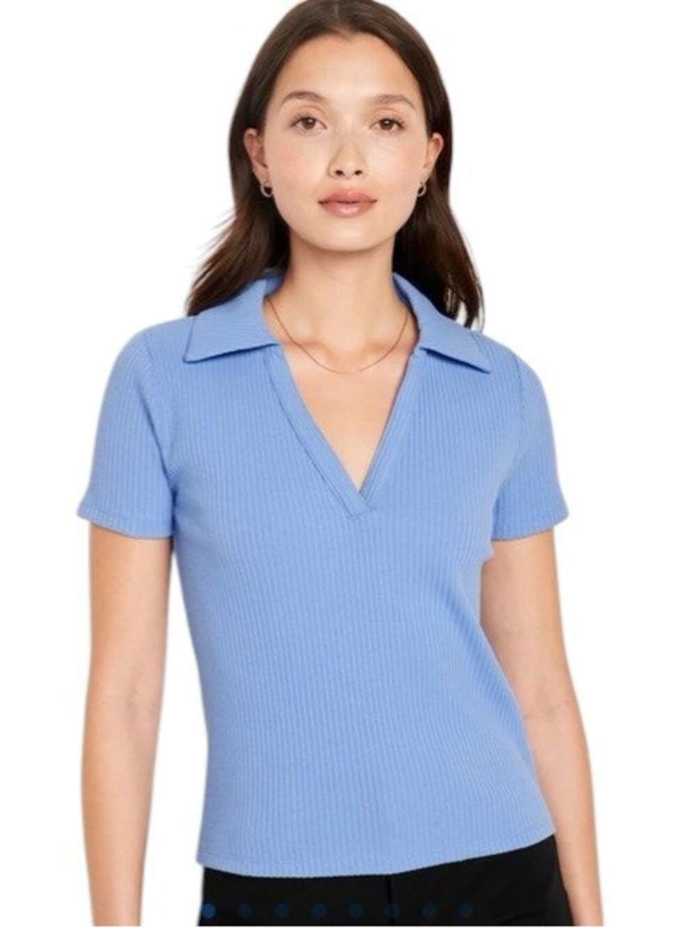 Stretchy "Sky High Blue" Old Navy Rib Kinit Crop Top Polo - Size S